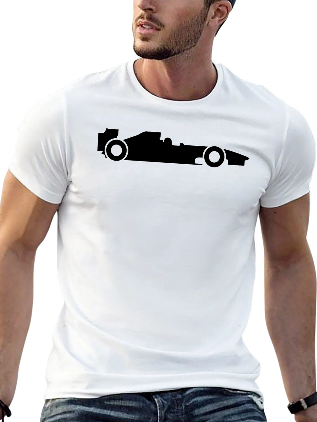 Black Racing Car T-Shirt - Silhouette Design