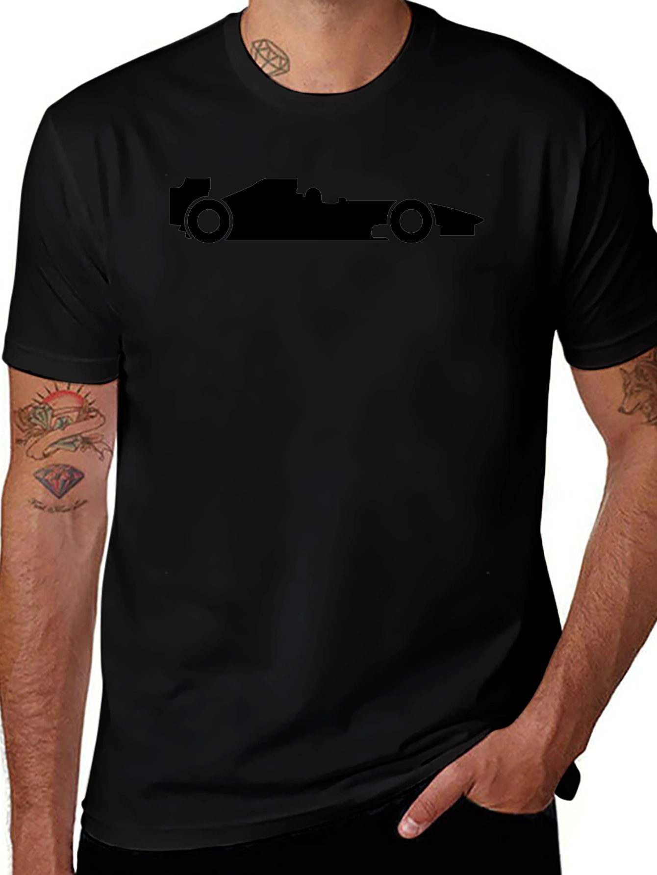 Black Racing Car T-Shirt - Silhouette Design