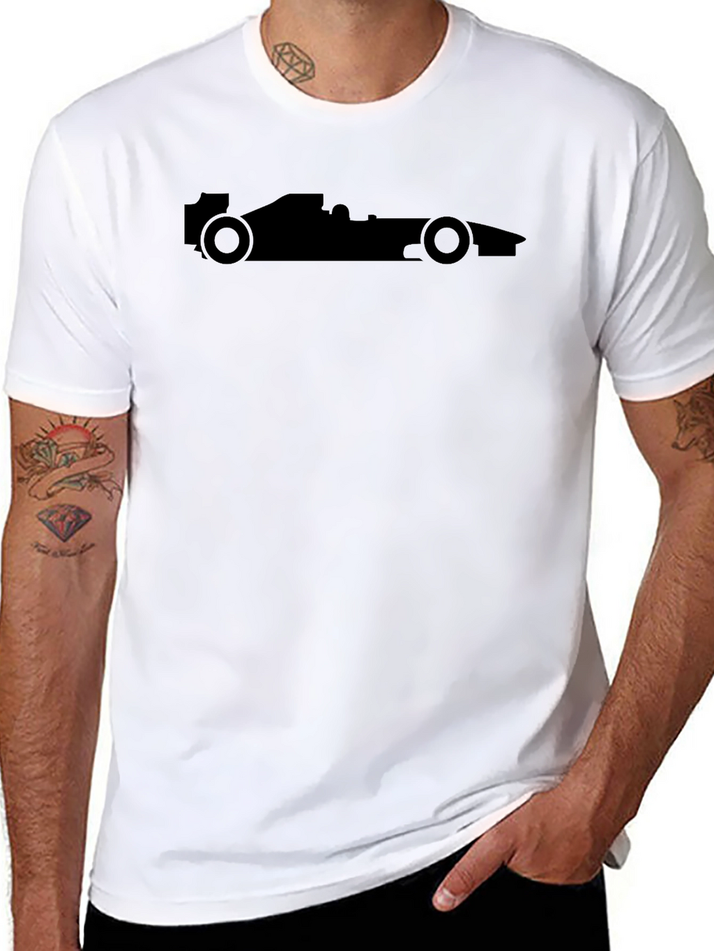Black Racing Car T-Shirt - Silhouette Design