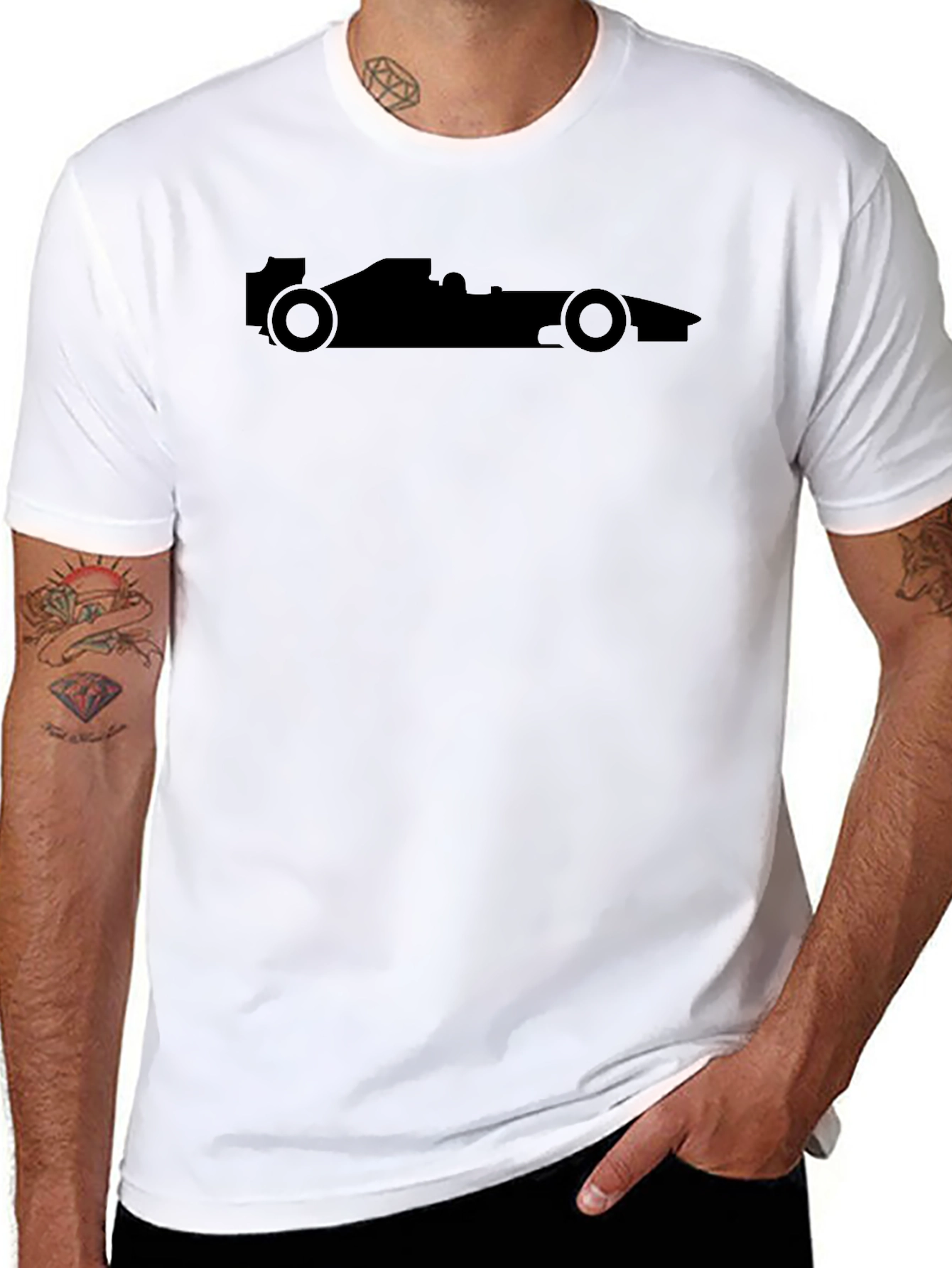 Black Racing Car T-Shirt - Silhouette Design