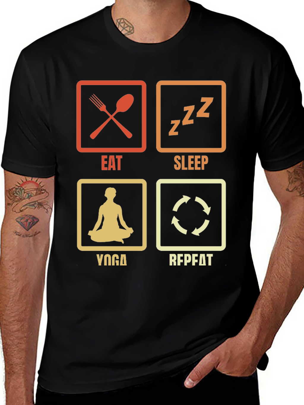 Eat Sleep Yoga Repeat Black Graphic T-Shirt