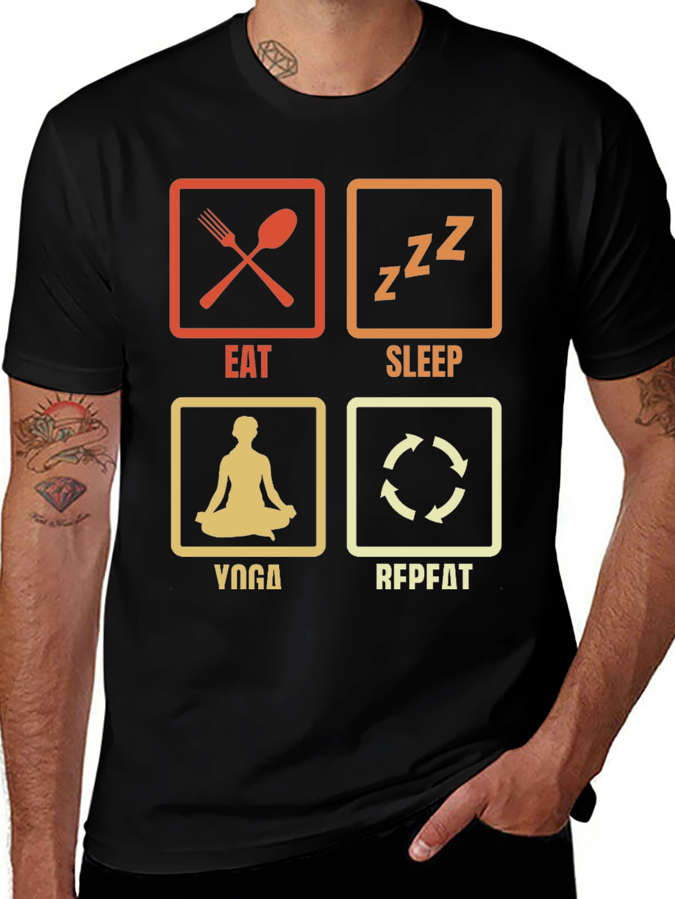 Eat Sleep Yoga Repeat Black Graphic T-Shirt