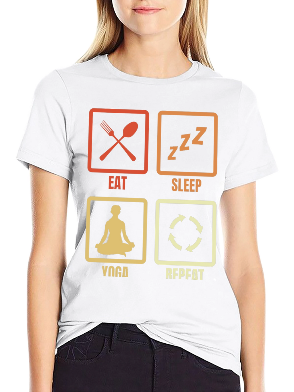 Eat Sleep Yoga Repeat Black Graphic T-Shirt