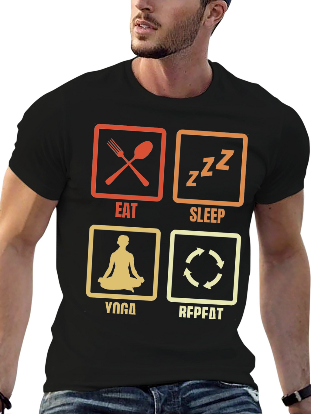 Eat Sleep Yoga Repeat Black Graphic T-Shirt
