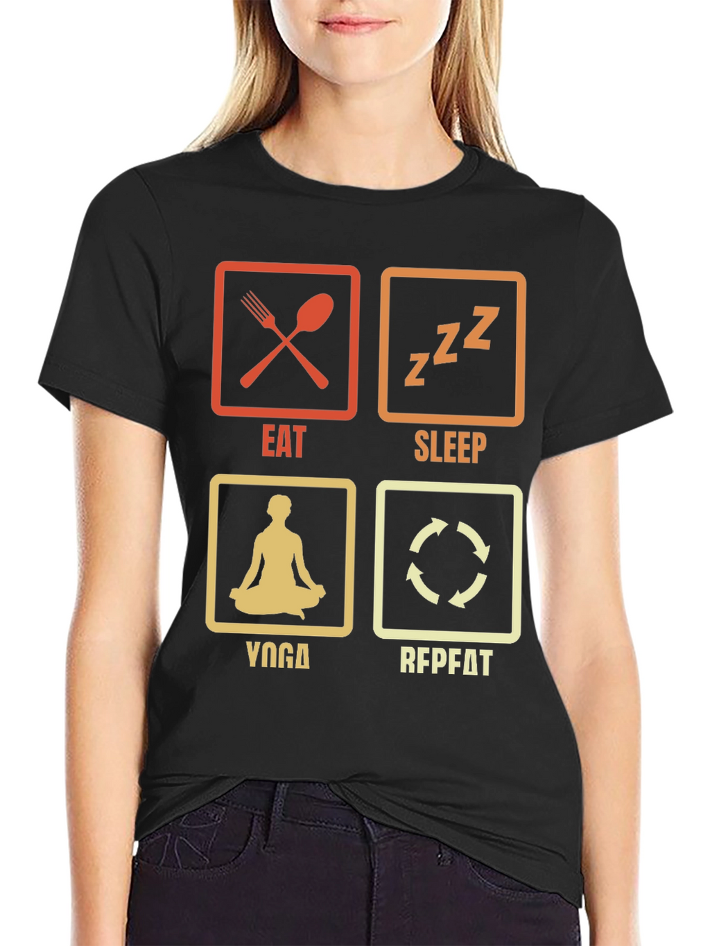Eat Sleep Yoga Repeat Black Graphic T-Shirt