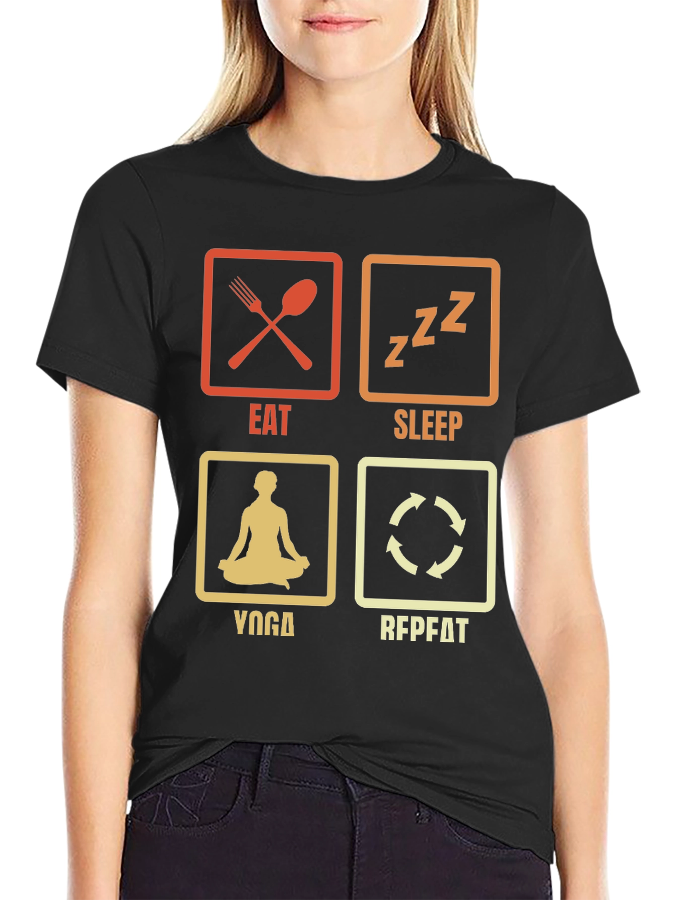 Eat Sleep Yoga Repeat Black Graphic T-Shirt