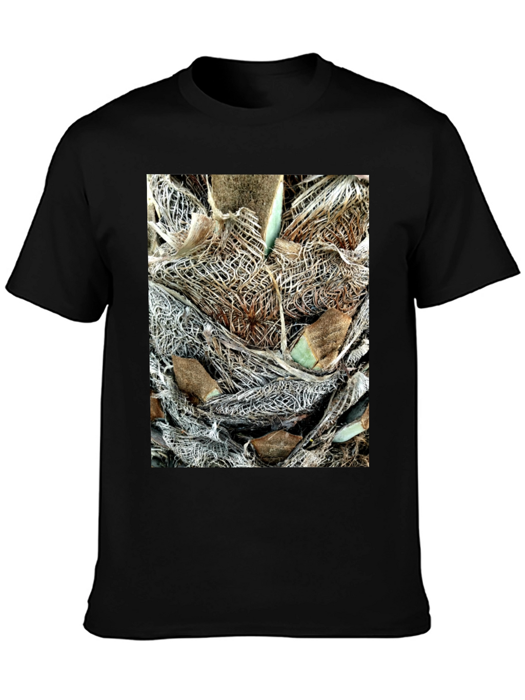 Textured Palm Bark Print Black T-Shirt