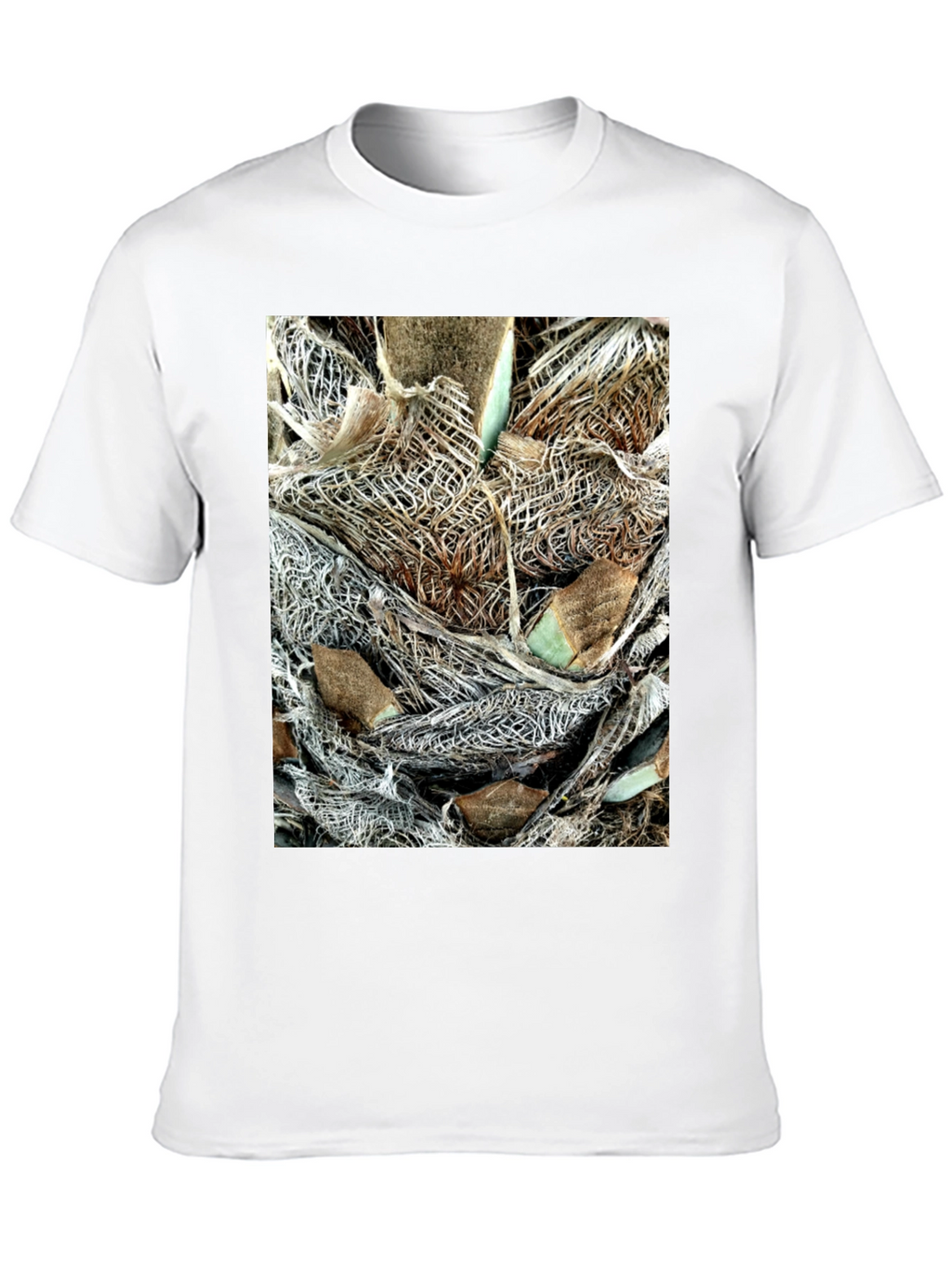Textured Palm Bark Print Black T-Shirt