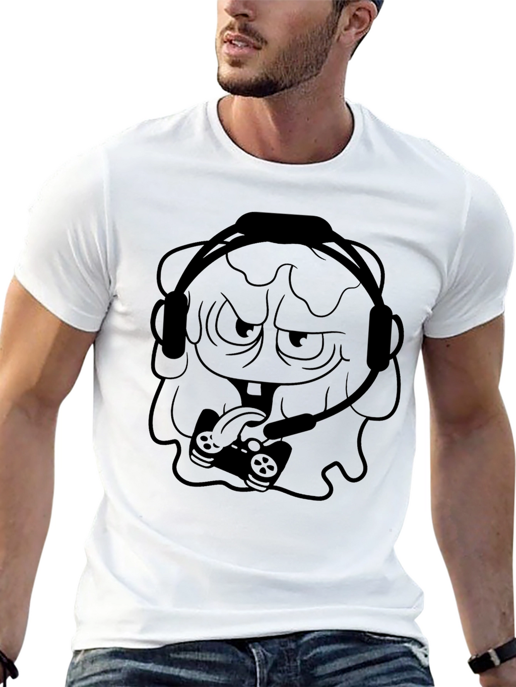 Gamer Cartoon Graphic Black T-Shirt