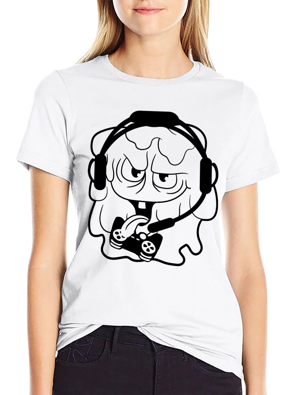 Gamer Cartoon Graphic Black T-Shirt