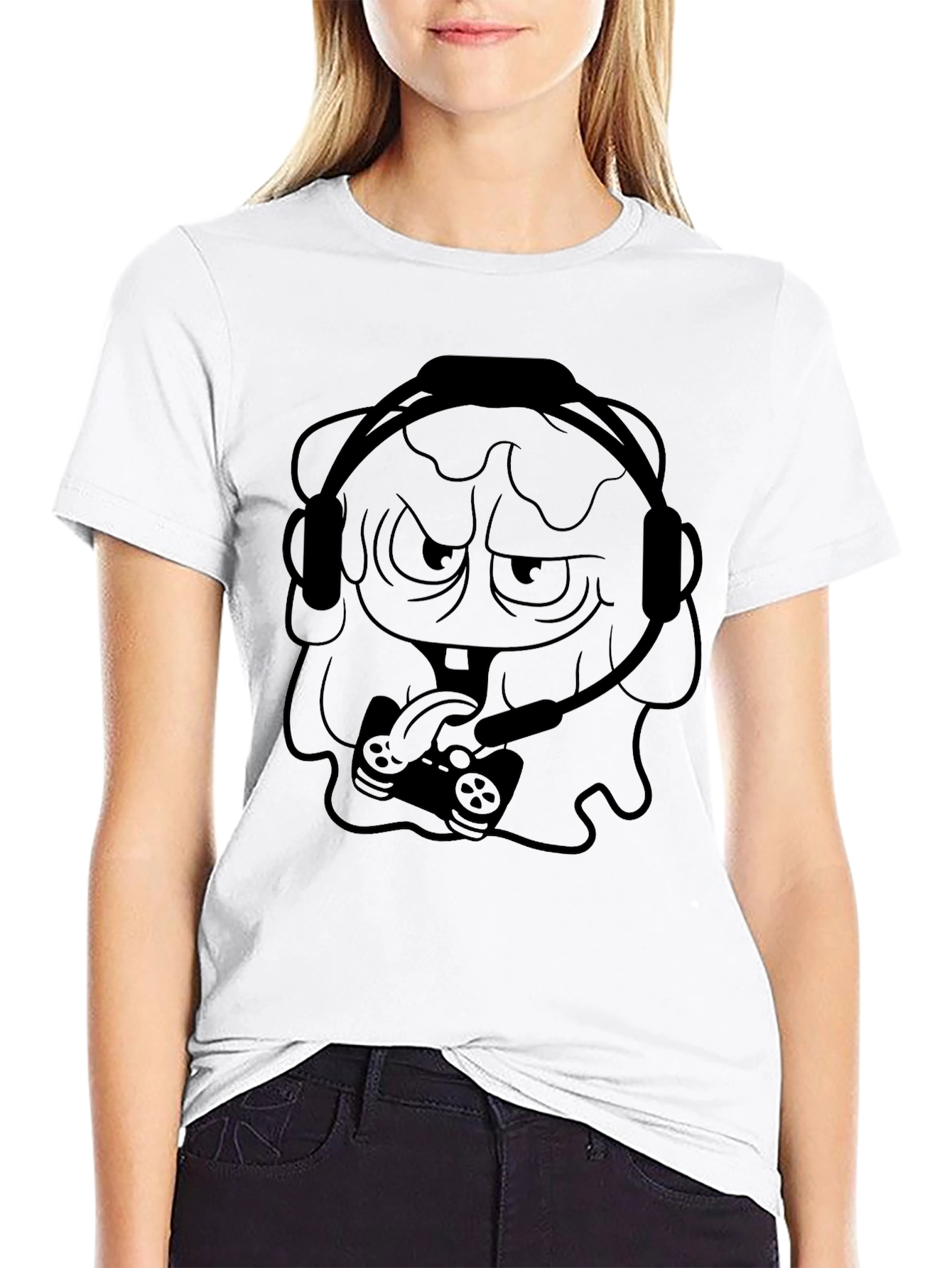 Gamer Cartoon Graphic Black T-Shirt