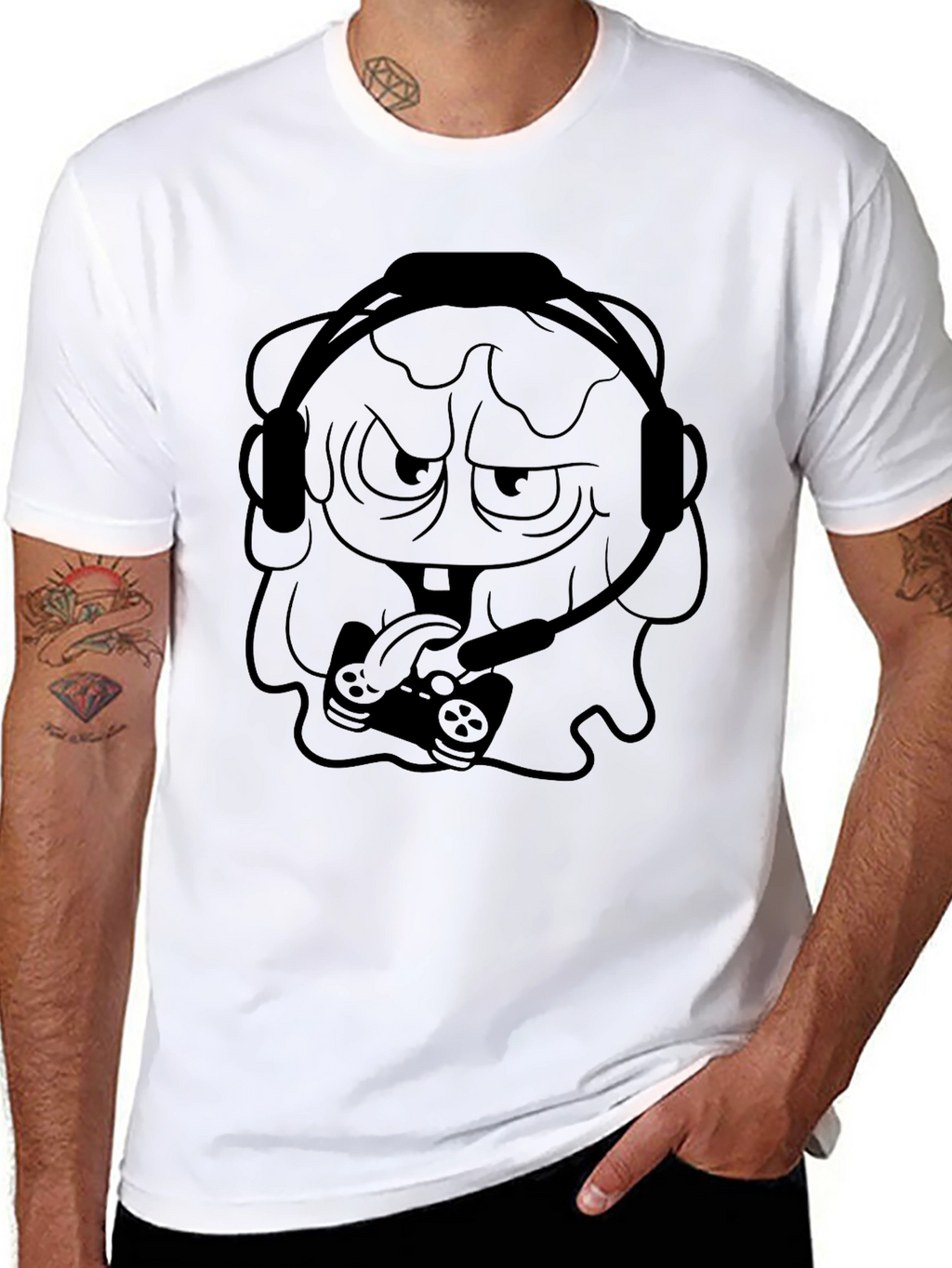 Gamer Cartoon Graphic Black T-Shirt
