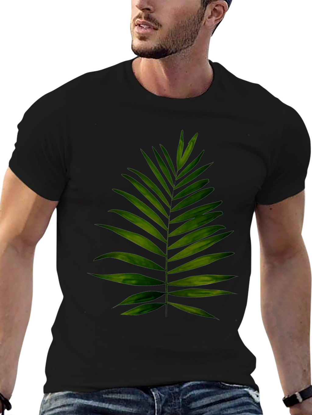 Leaf Print Black T-Shirt - Tropical Style