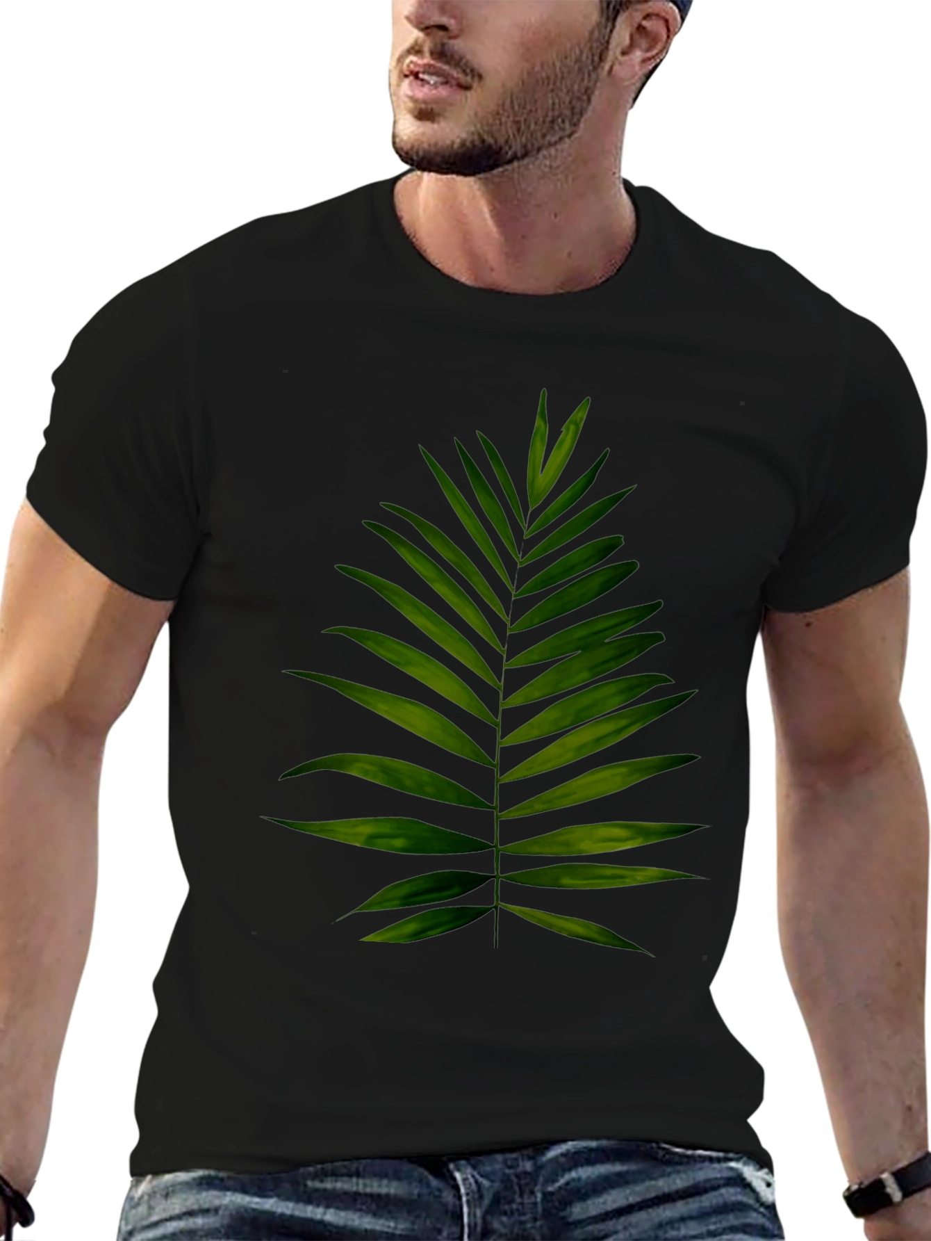 Leaf Print Black T-Shirt - Tropical Style