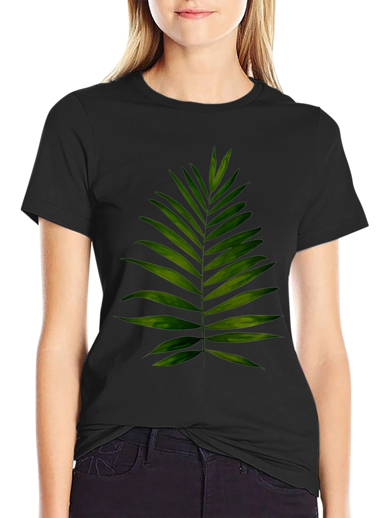 Leaf Print Black T-Shirt - Tropical Style