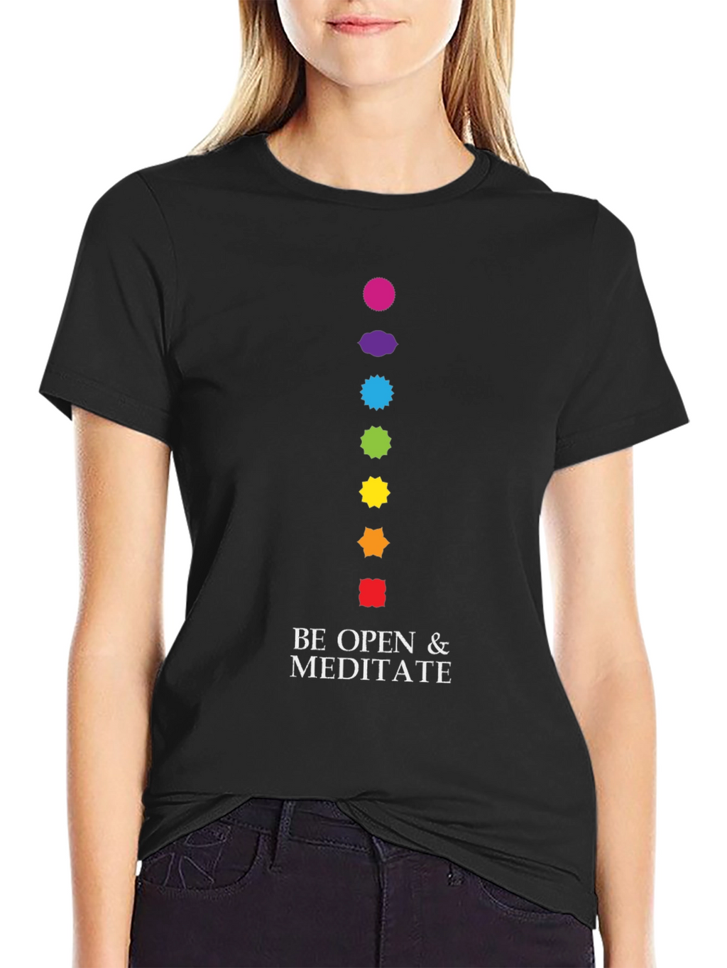 Meditate Graphic Tee - Chakra Design Black Cotton T-Shirt