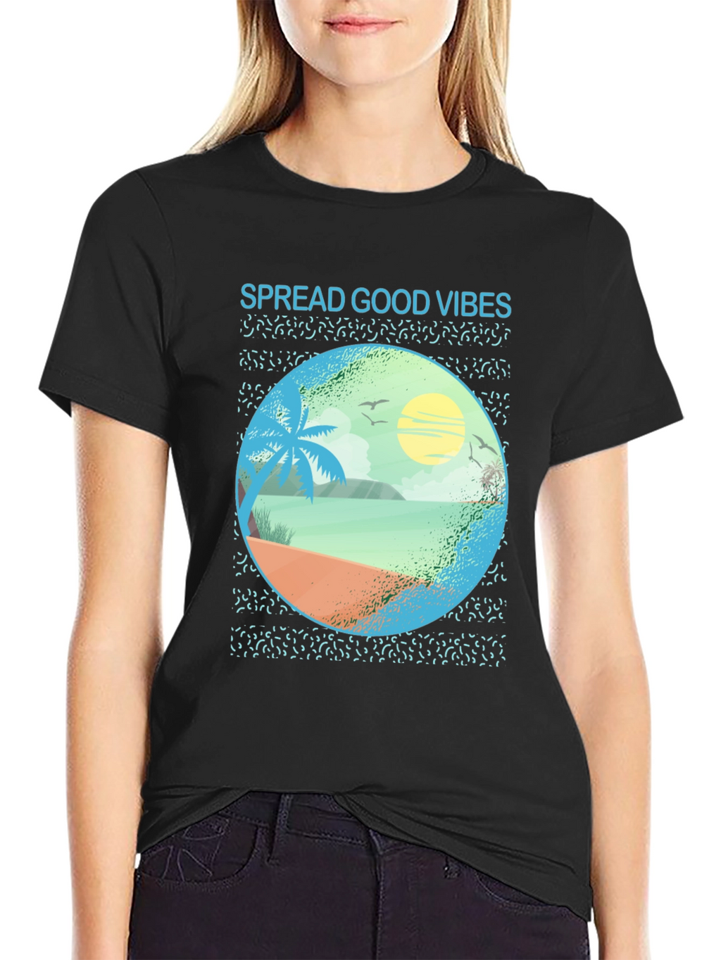 Spread Good Vibes Beach Graphic Tee - Black