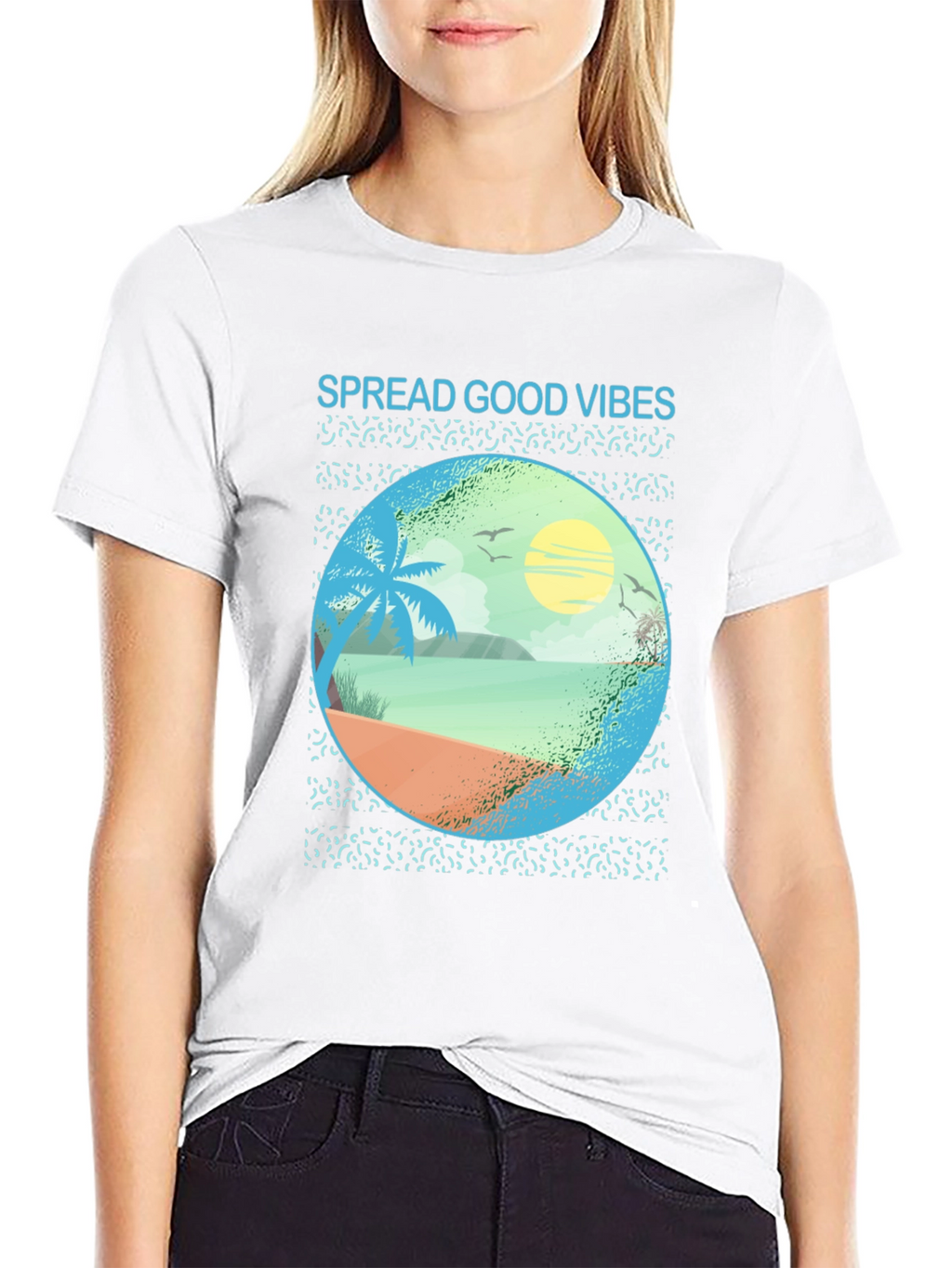Spread Good Vibes Beach Graphic Tee - Black
