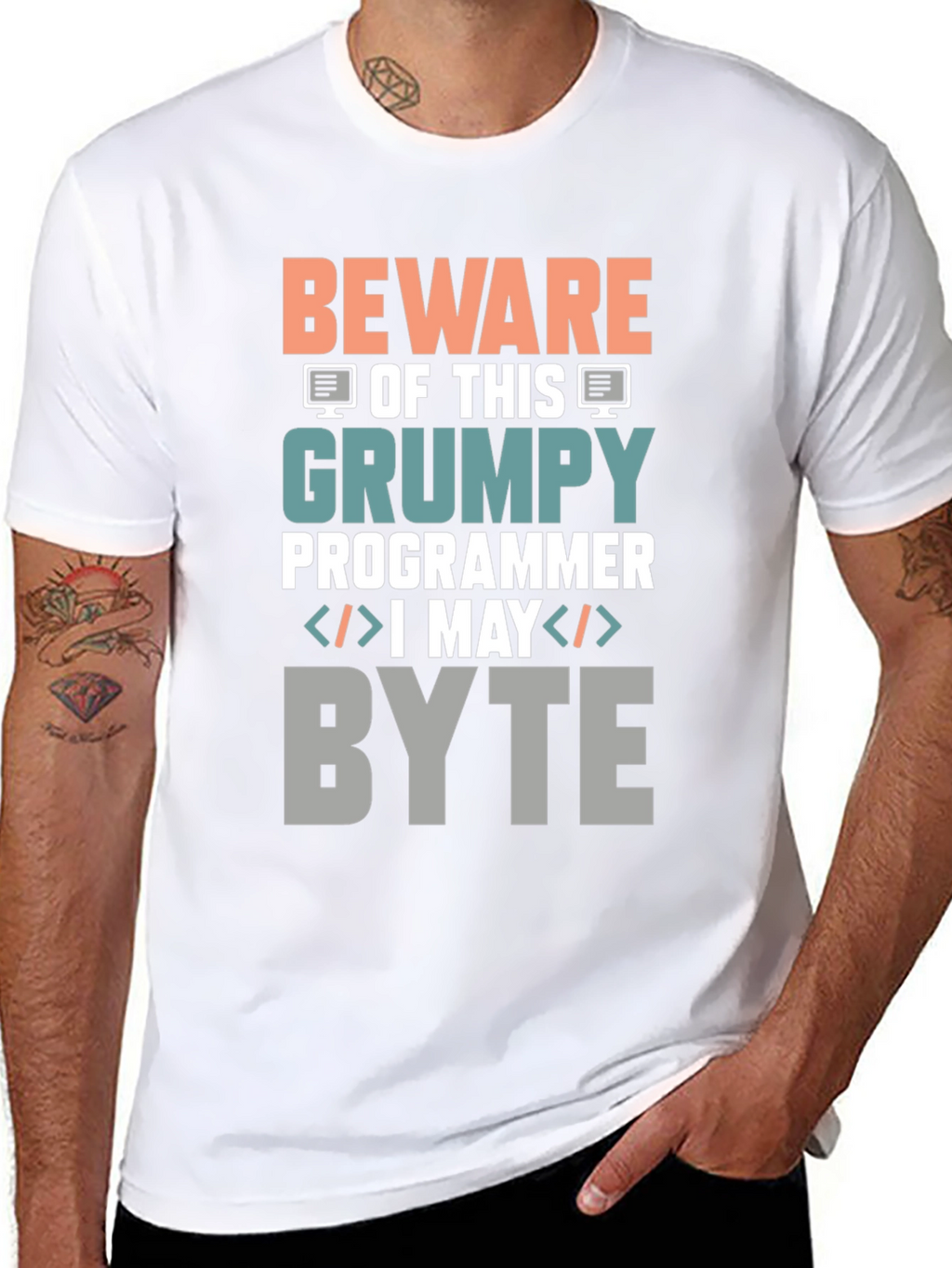 Grumpy Programmer T-Shirt - Beware I May Byte!
