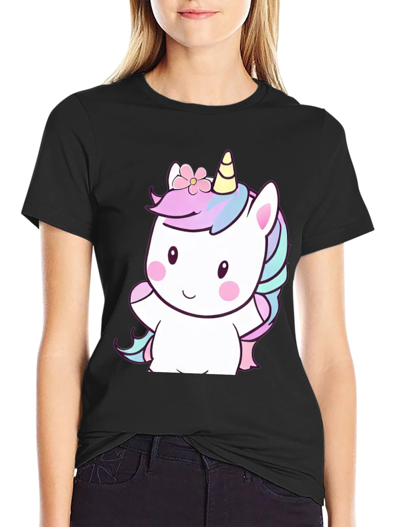 Cute Unicorn Graphic Tee - Mens Black T-Shirt