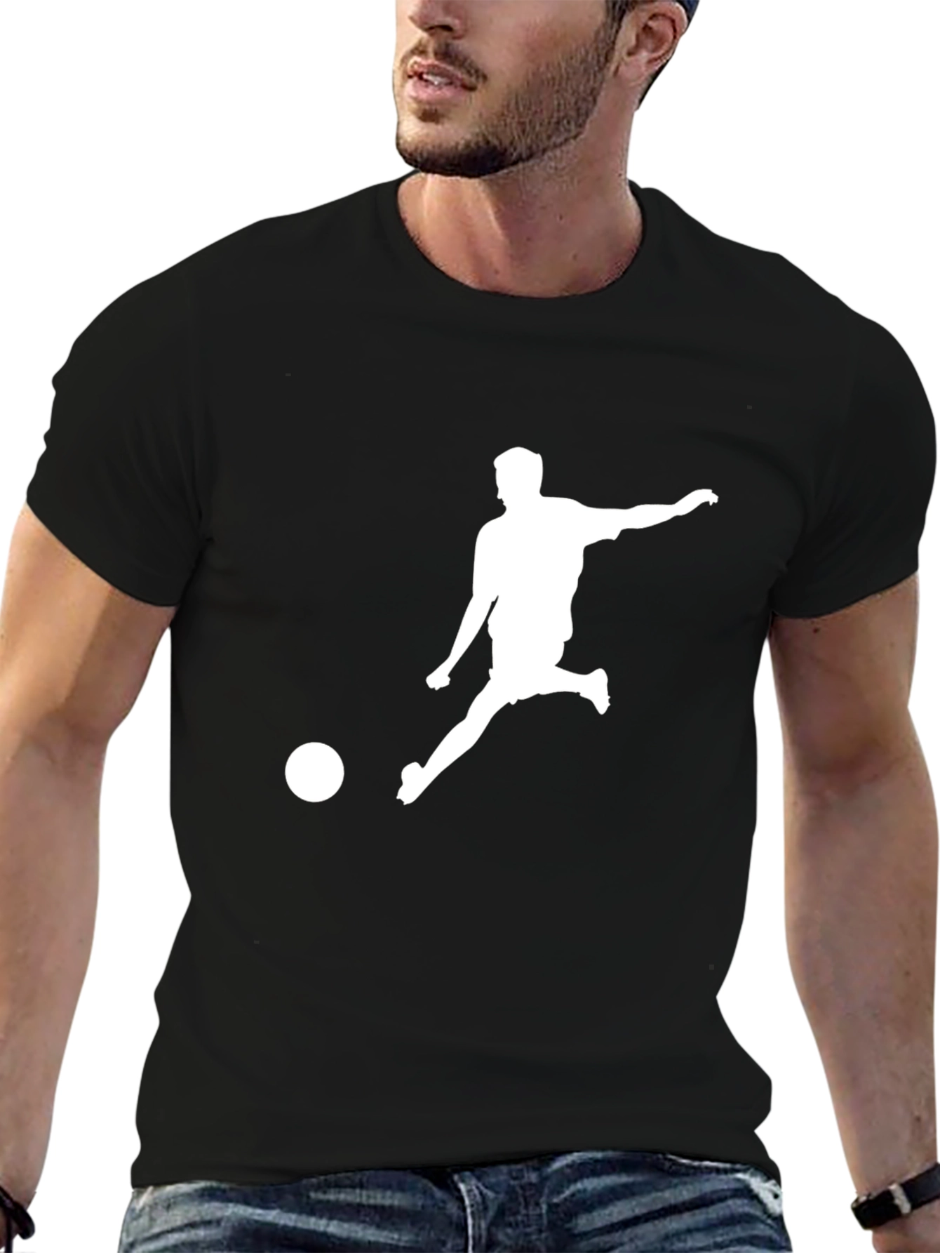 Soccer Player Graphic T-Shirt - Black