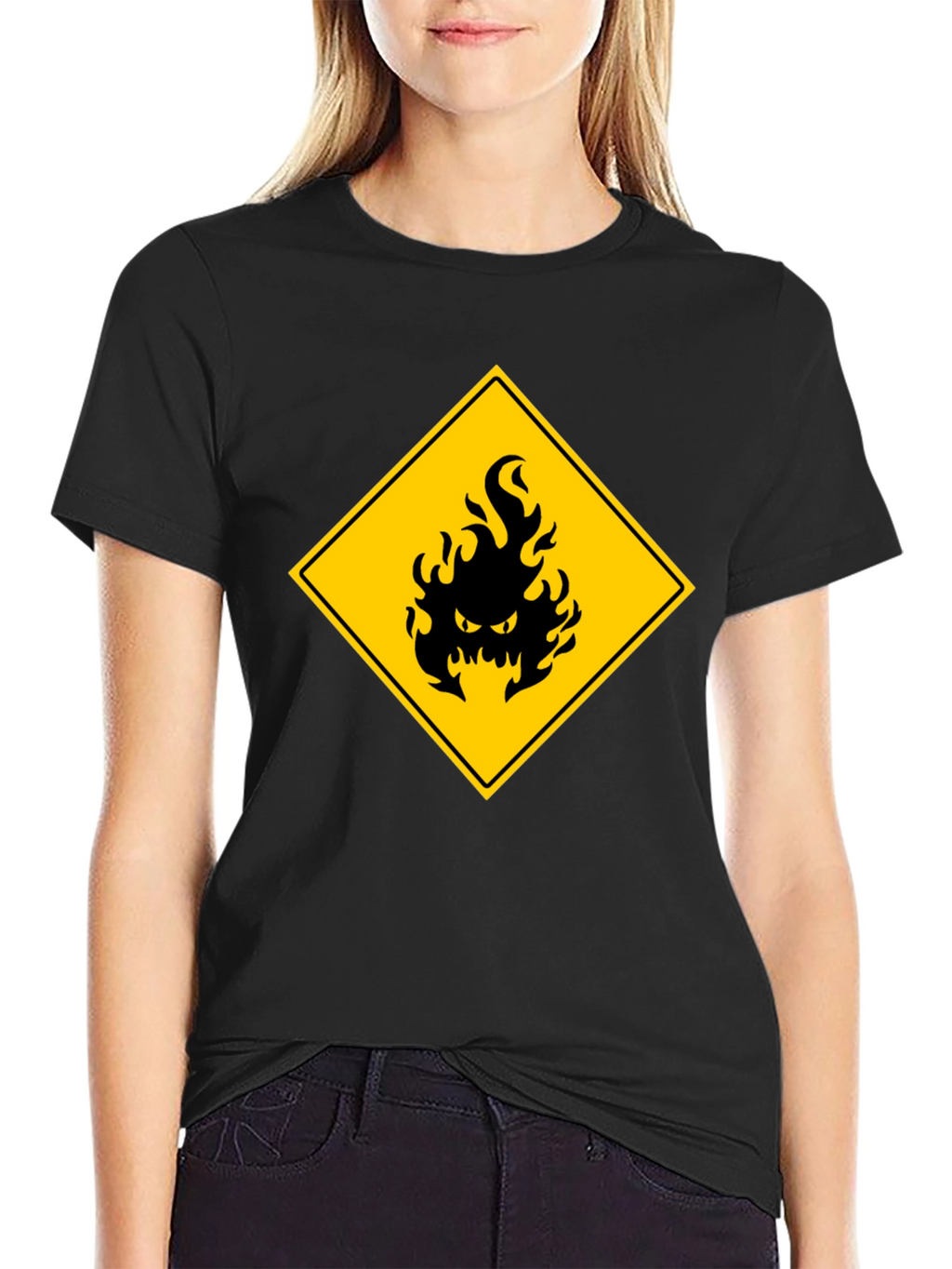 Mens Black T-Shirt - Hazard Fire Graphic