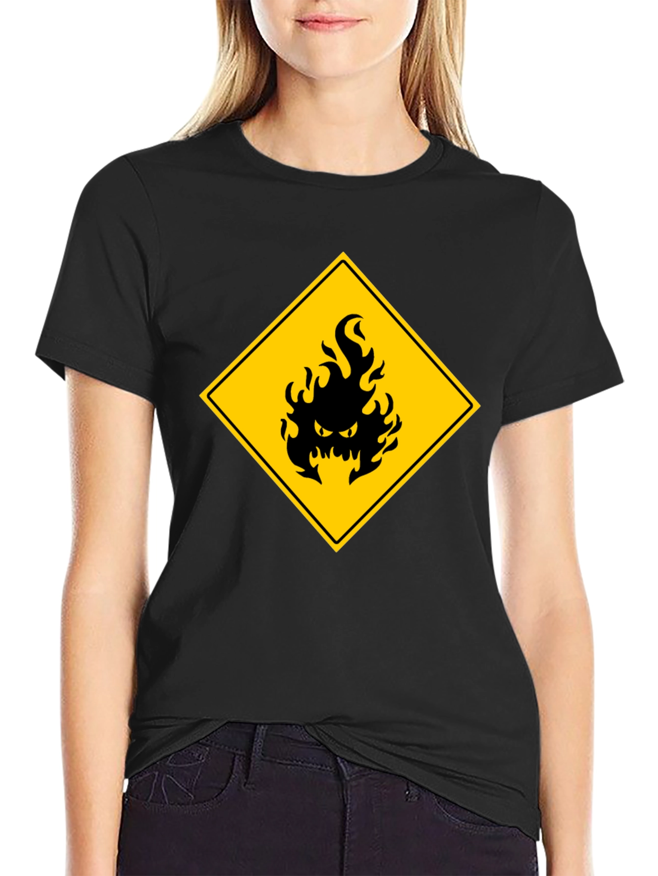 Mens Black T-Shirt - Hazard Fire Graphic