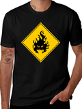 Mens Black T-Shirt - Hazard Fire Graphic