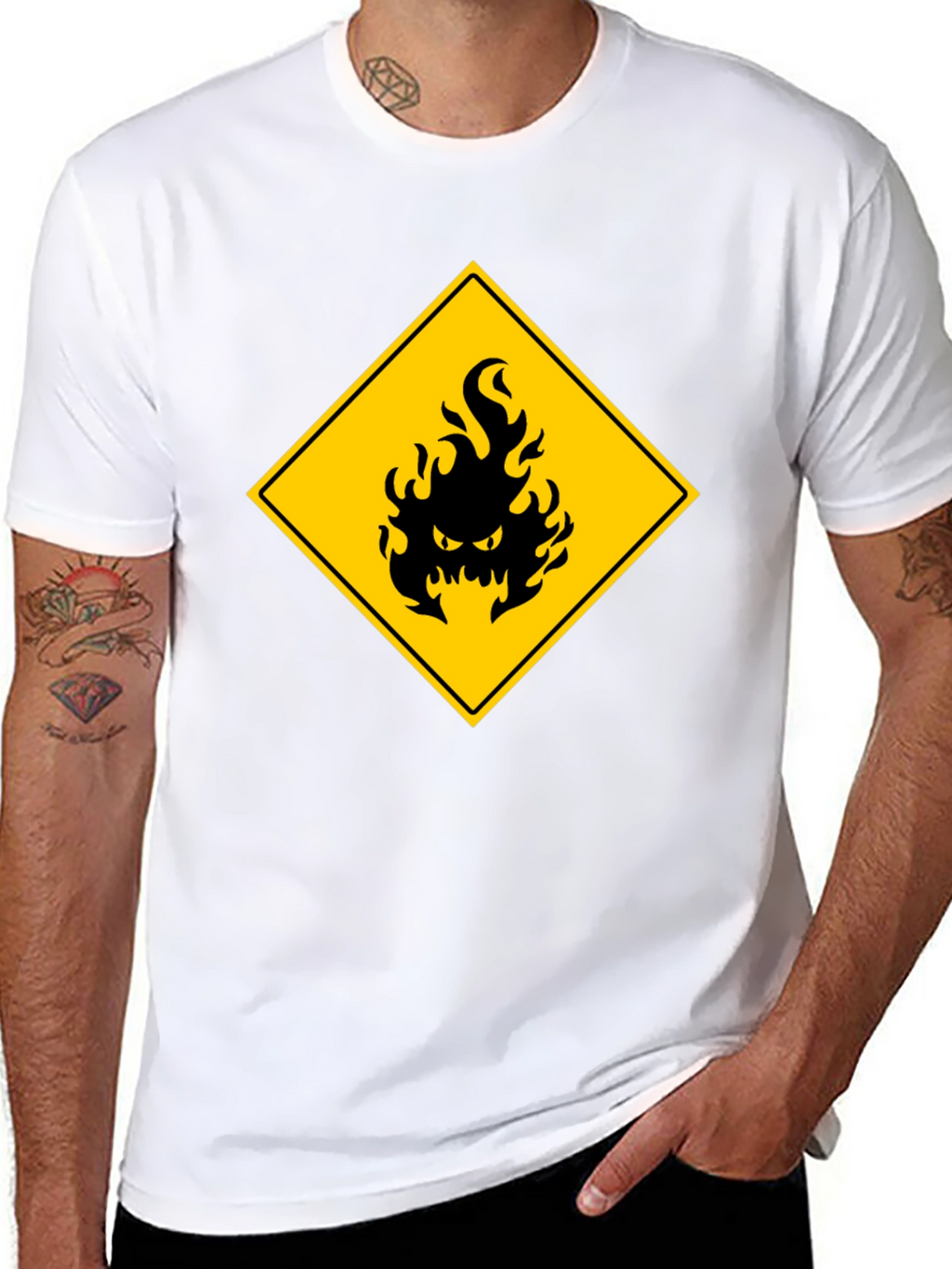 Mens Black T-Shirt - Hazard Fire Graphic