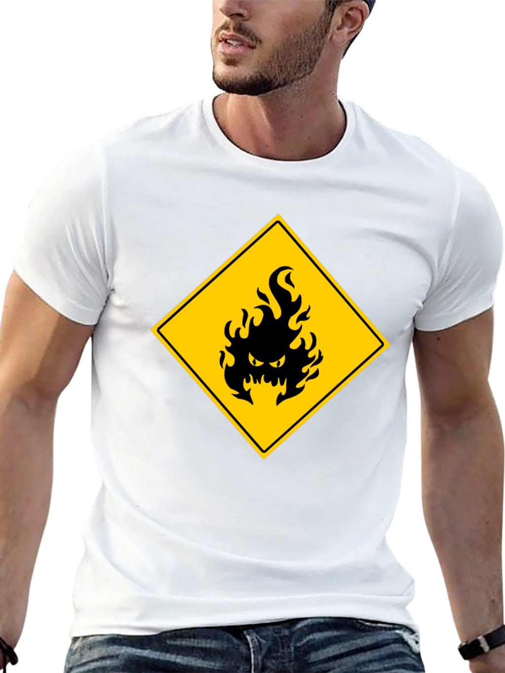 Mens Black T-Shirt - Hazard Fire Graphic
