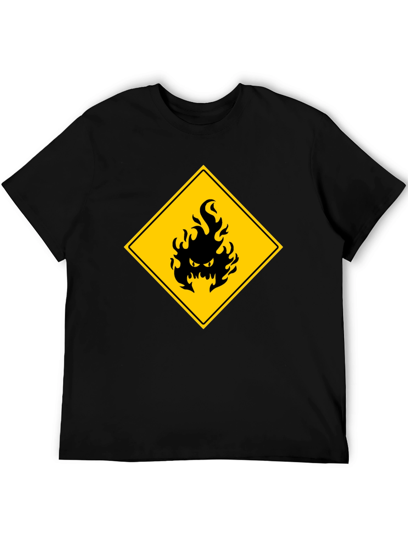 Mens Black T-Shirt - Hazard Fire Graphic
