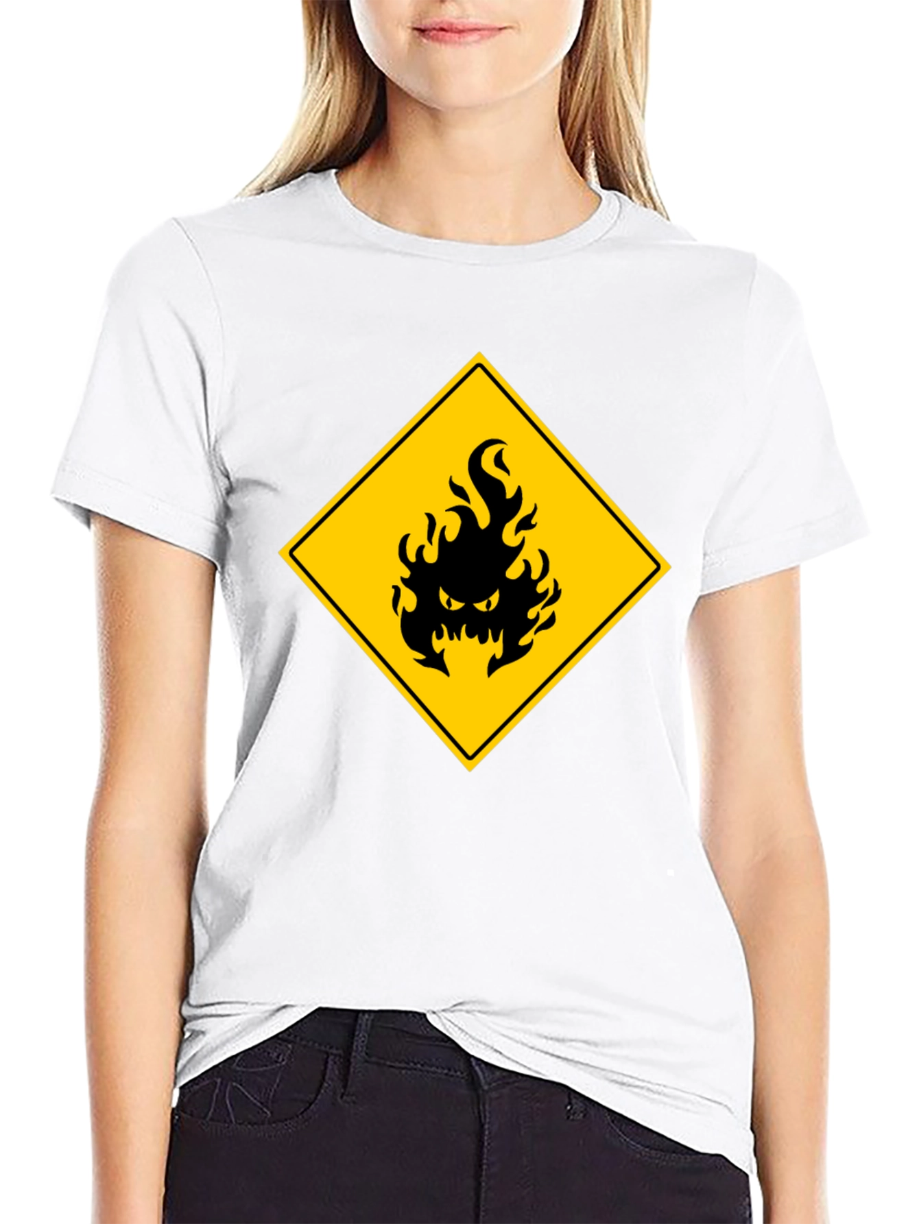 Mens Black T-Shirt - Hazard Fire Graphic