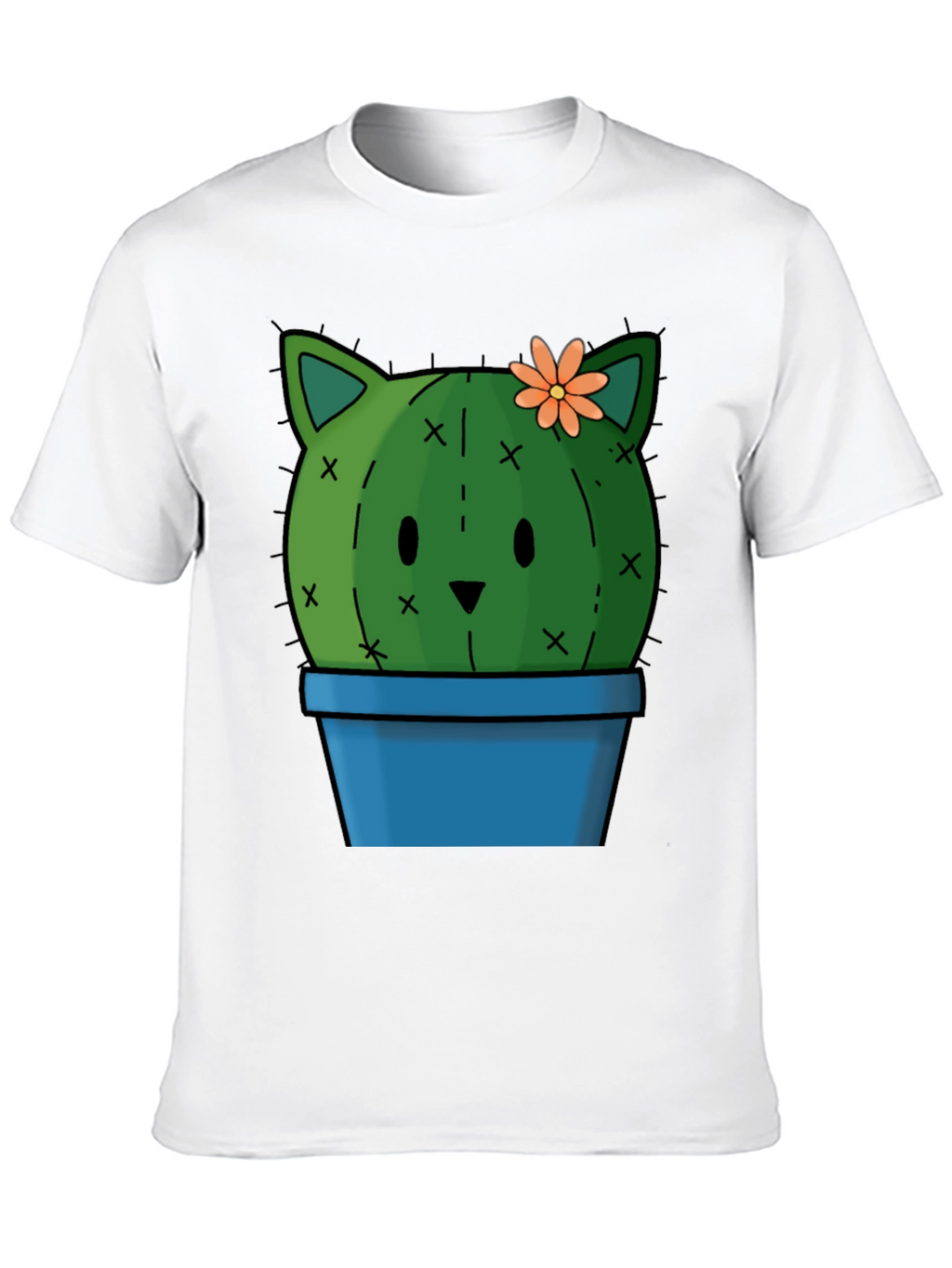 Cute Cactus Cat T-Shirt - Black Cotton Tee