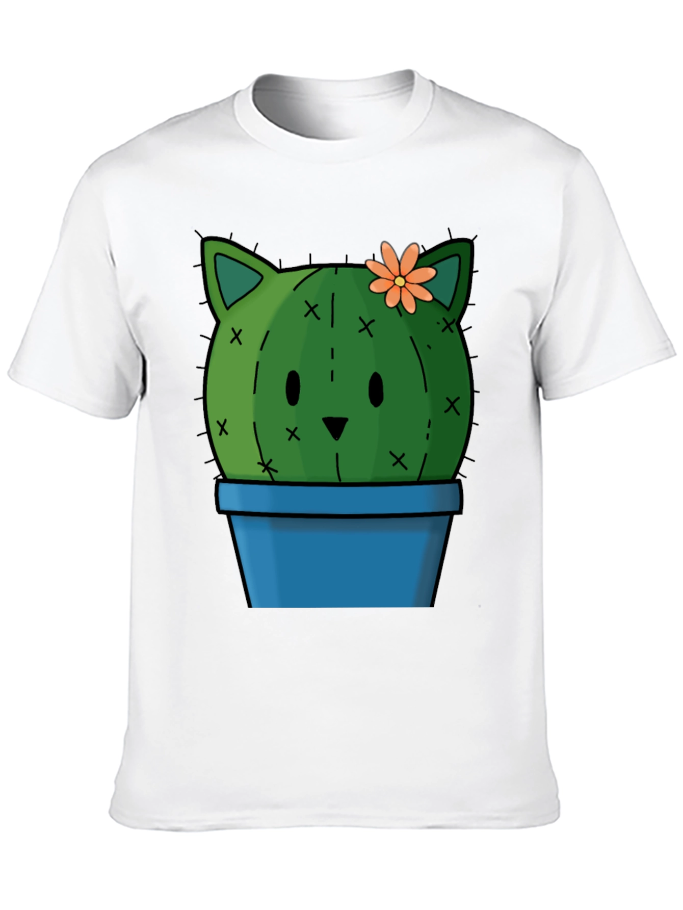Cute Cactus Cat T-Shirt - Black Cotton Tee