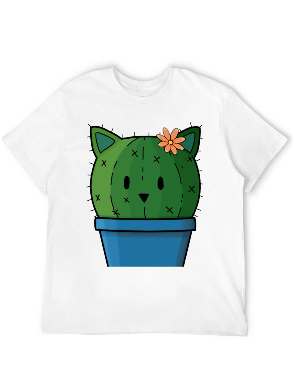 Cute Cactus Cat T-Shirt - Black Cotton Tee