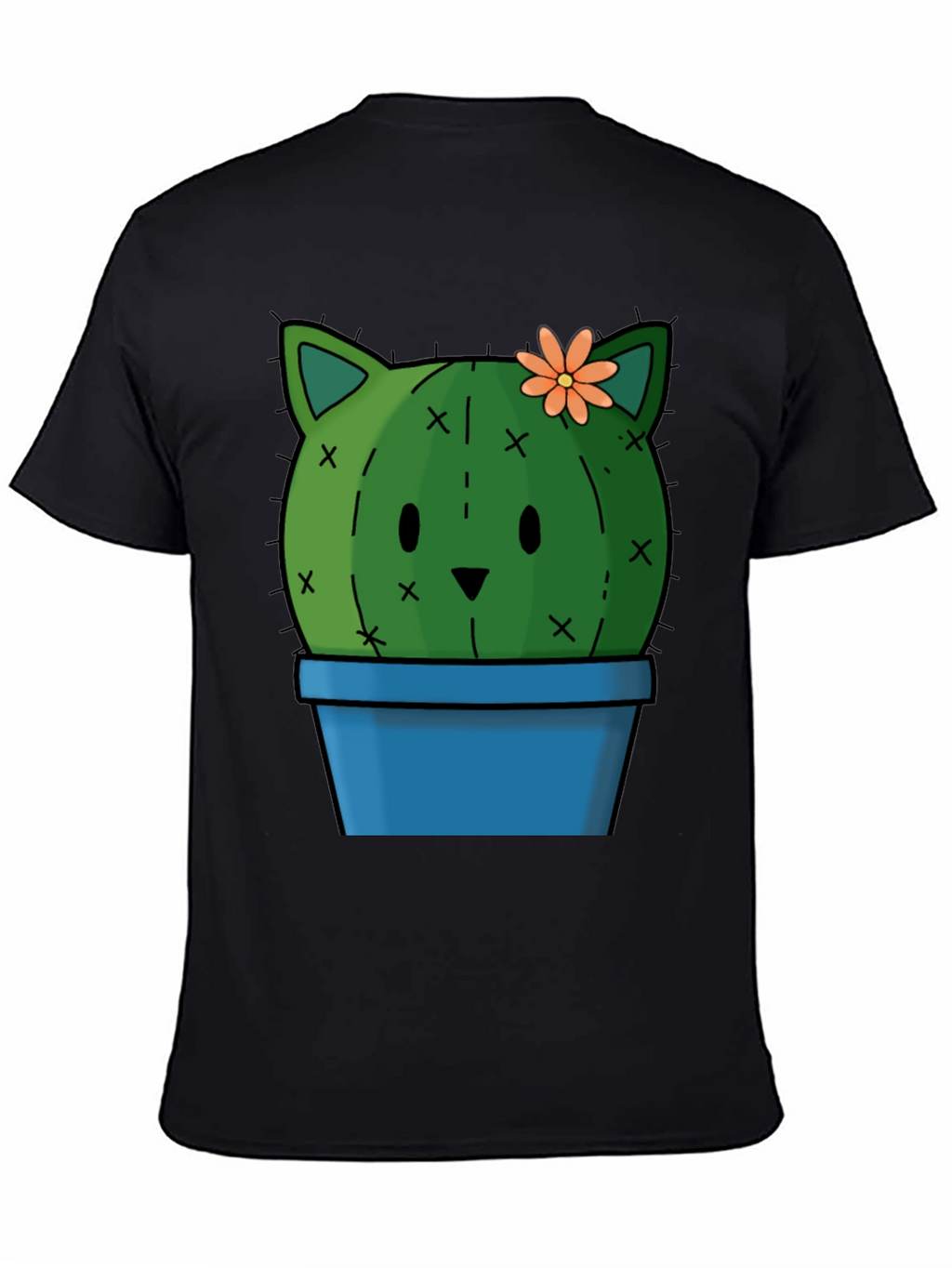 Cute Cactus Cat T-Shirt - Black Cotton Tee