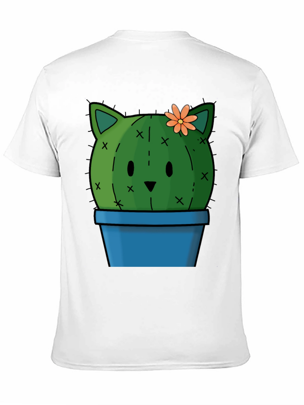 Cute Cactus Cat T-Shirt - Black Cotton Tee