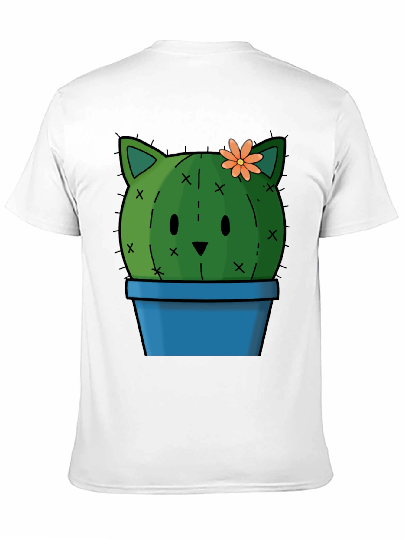 Cute Cactus Cat T-Shirt - Black Cotton Tee
