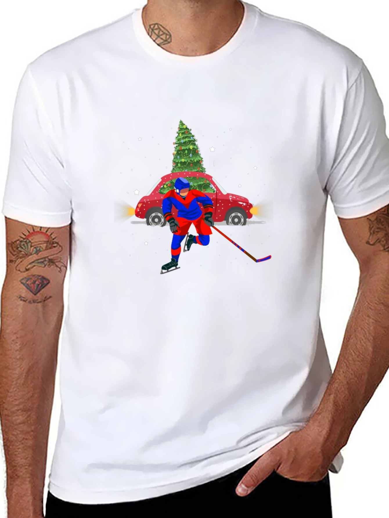 Festive Hockey Car Christmas Tree T-Shirt