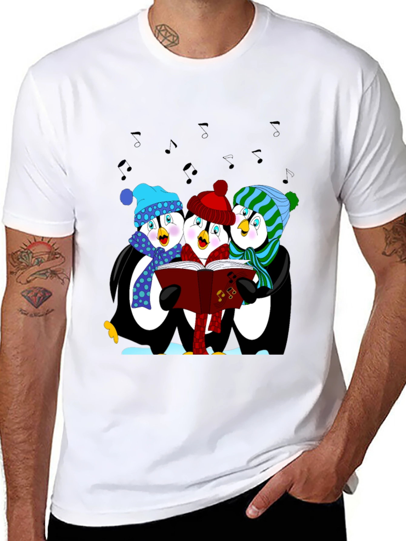 Penguin Carolers T-Shirt - Winter Holiday Apparel