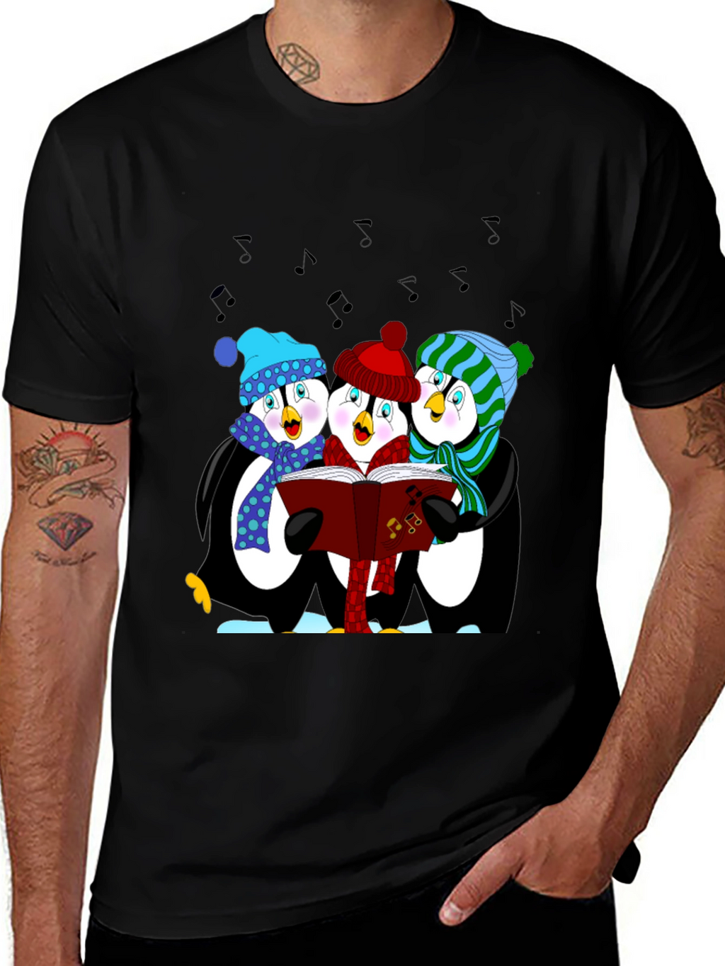 Penguin Carolers T-Shirt - Winter Holiday Apparel