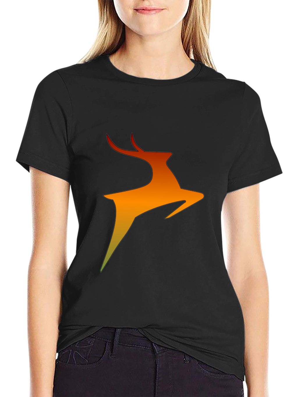 Abstract Deer Graphic Black T-Shirt