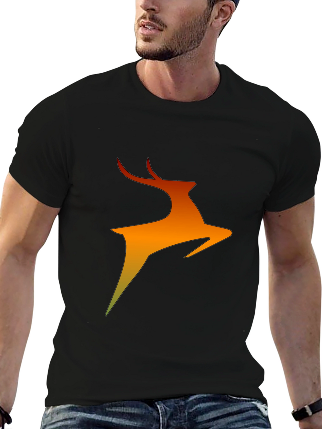 Abstract Deer Graphic Black T-Shirt