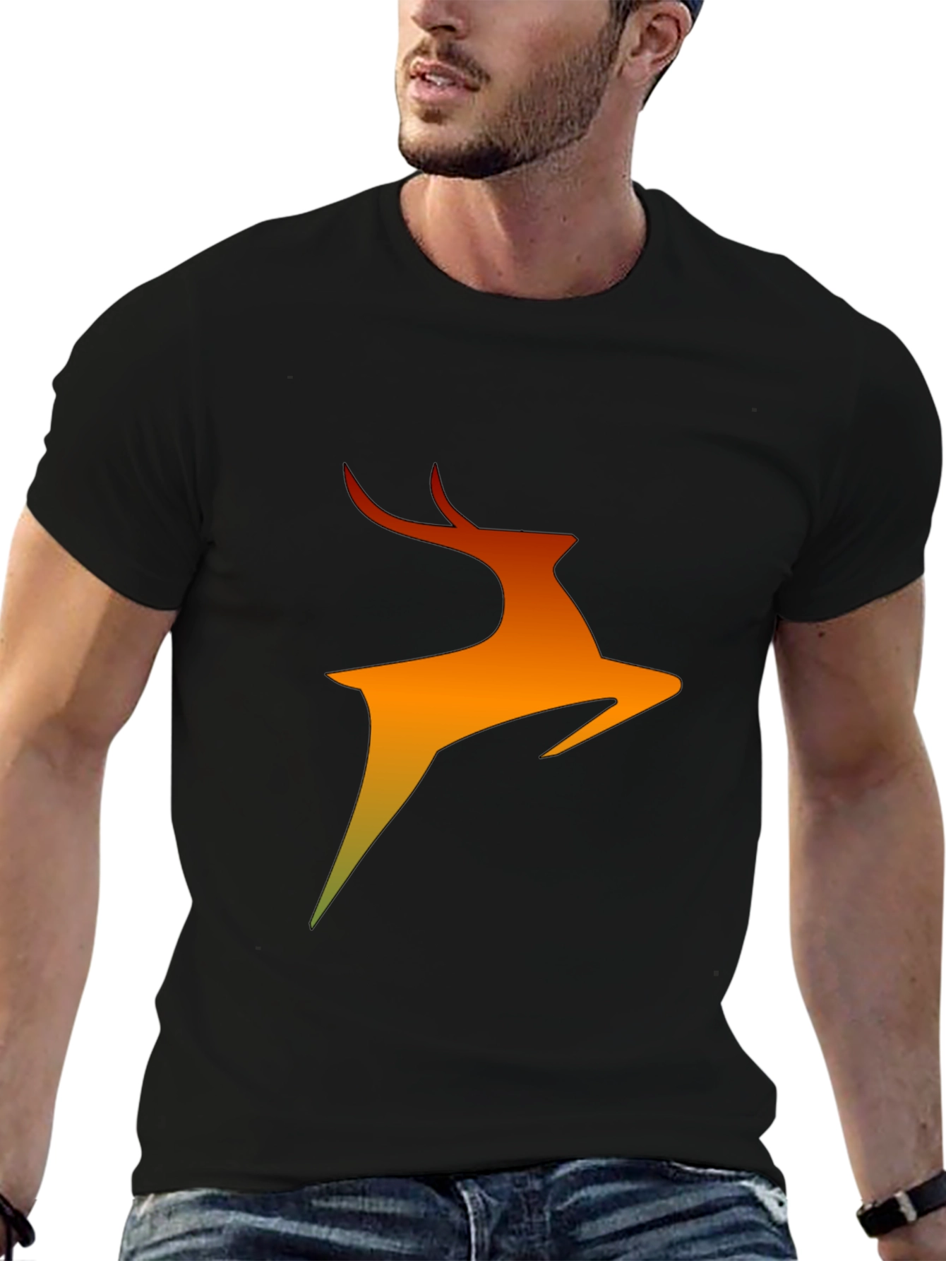 Abstract Deer Graphic Black T-Shirt