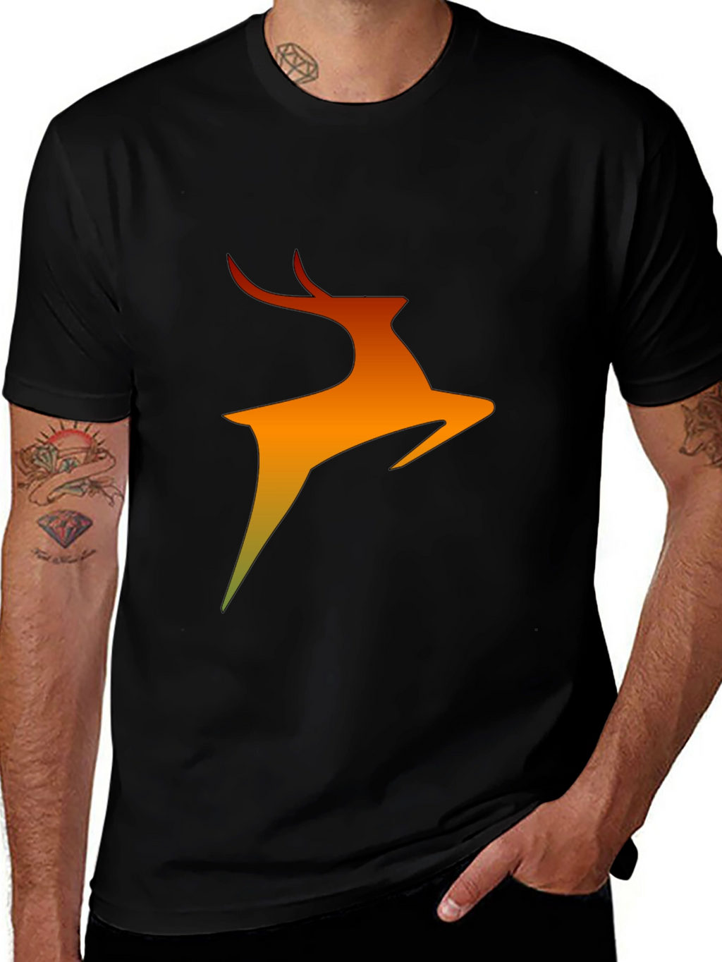 Abstract Deer Graphic Black T-Shirt