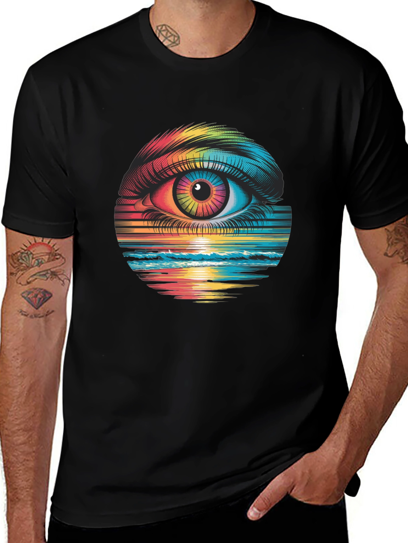 Psychedelic Eye Black T-Shirt - Rainbow Vision