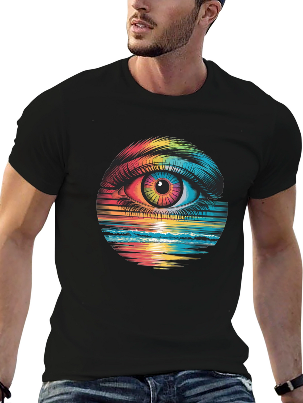 Psychedelic Eye Black T-Shirt - Rainbow Vision