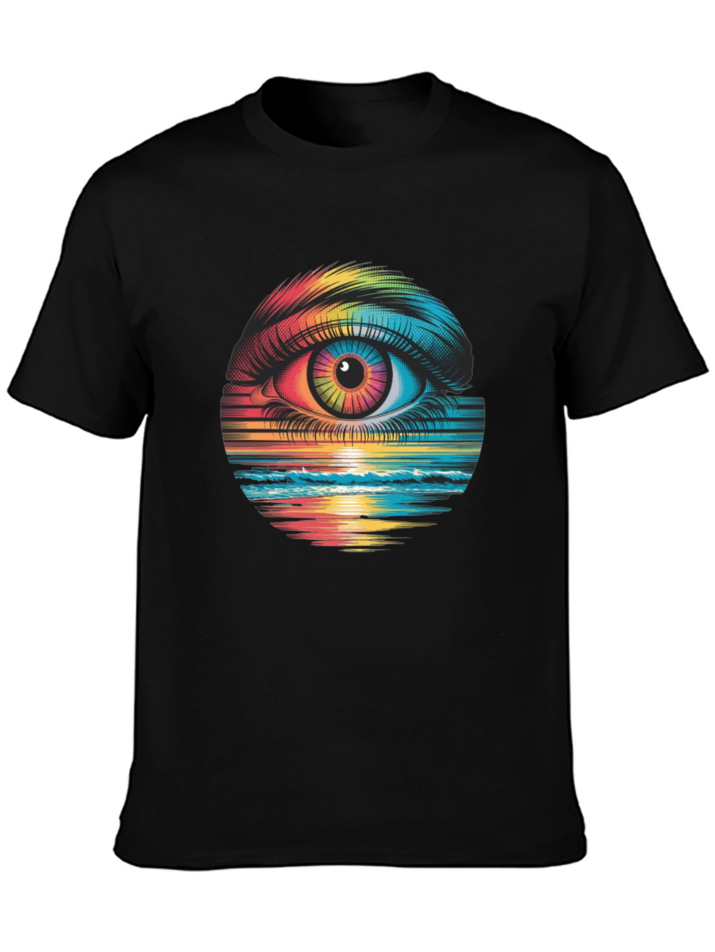 Psychedelic Eye Black T-Shirt - Rainbow Vision