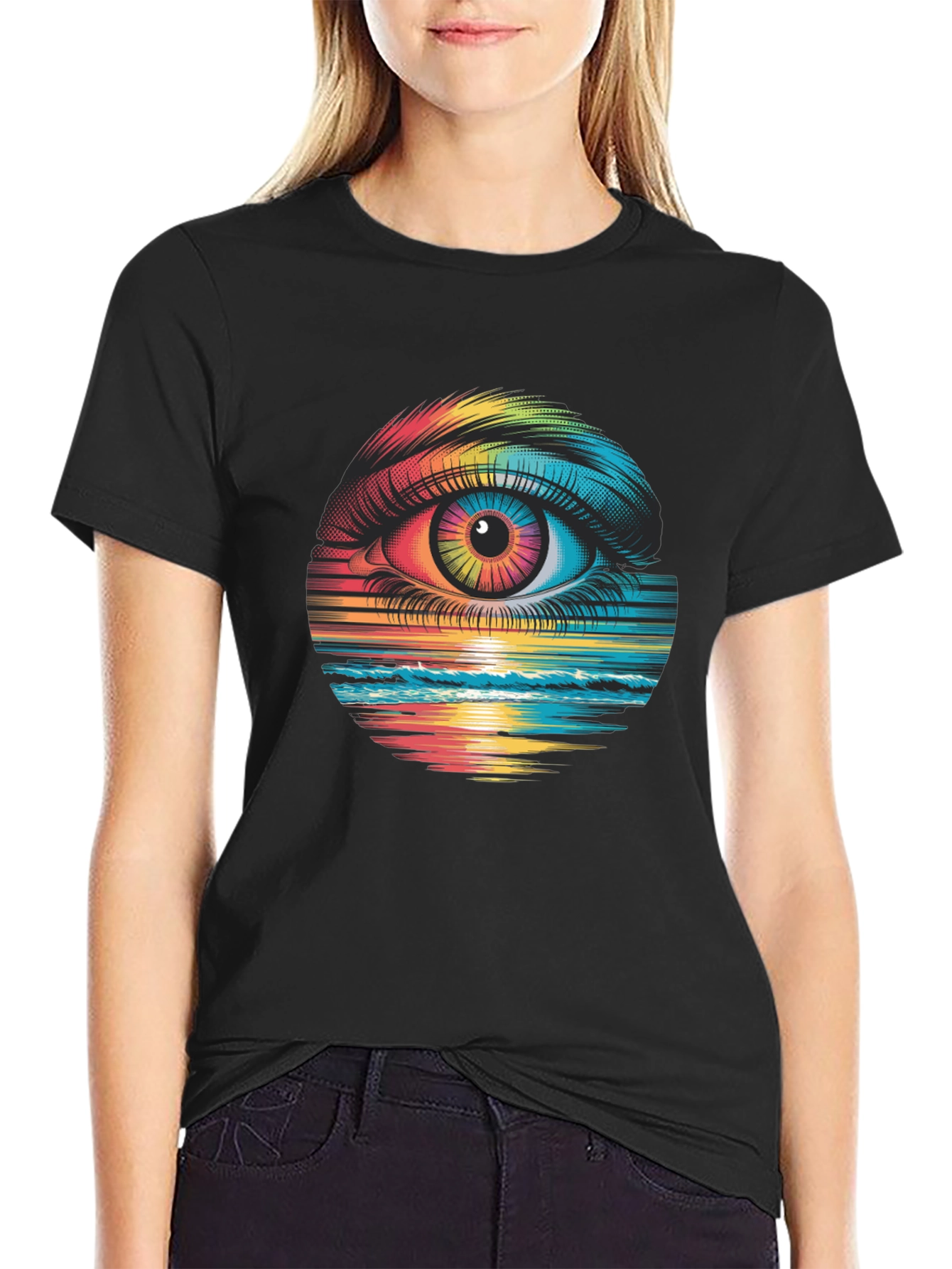 Psychedelic Eye Black T-Shirt - Rainbow Vision