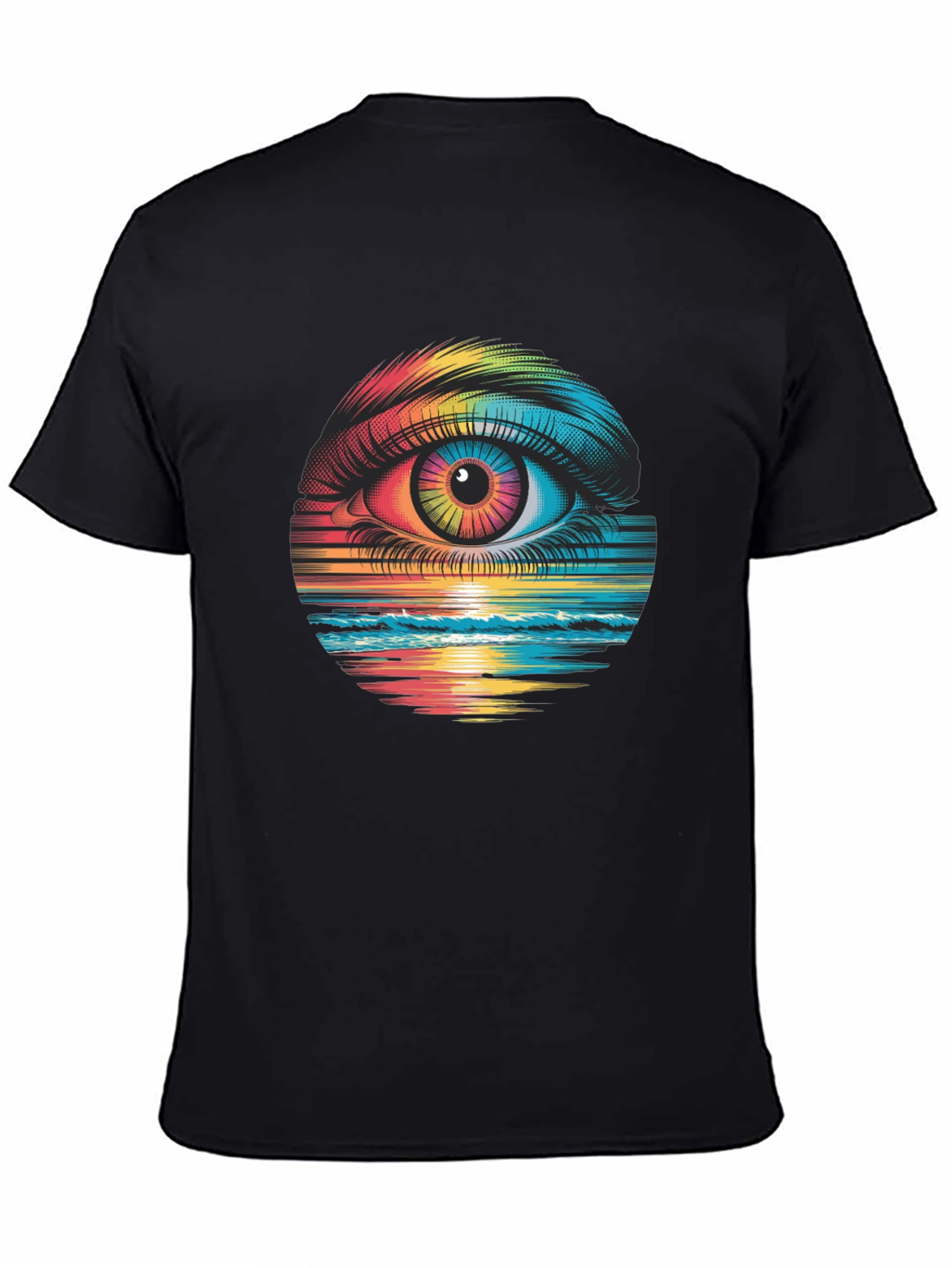 Psychedelic Eye Black T-Shirt - Rainbow Vision